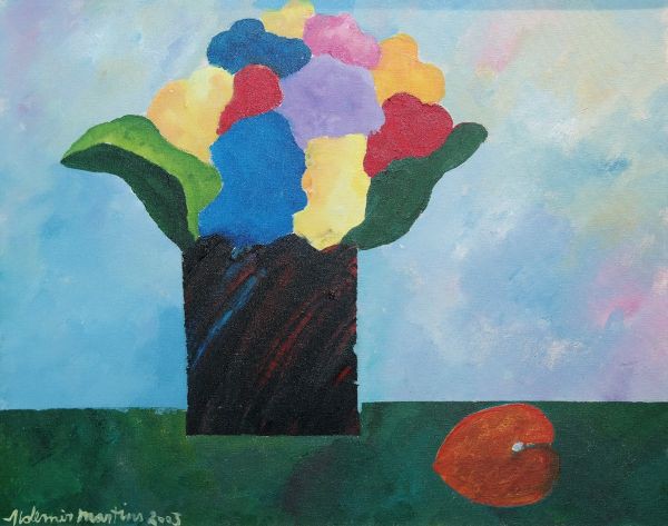 Aldemir Martins (Ceará, 1922 - São Paulo, 2006). `Vaso com flores`. Acrílica sobre tela. Assinado e