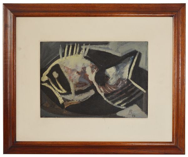 Assinado e datado B, 47. Assinatura por inicial não decifrada. `Peixe`. OSE. 26 x 34 cm
