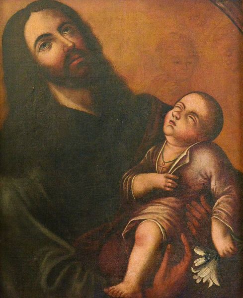 Escola Europeia. Século XVIII. `São José com Menino`. OST. 74 x 57 cm