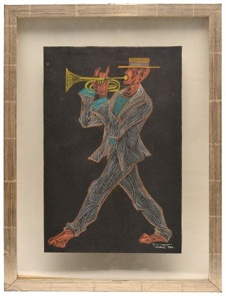 Clóvis Graciano (São Paulo, Brasil, 1907 - 1988). `O Corneteiro`. Desenho. Assinado e datado 1960. 3