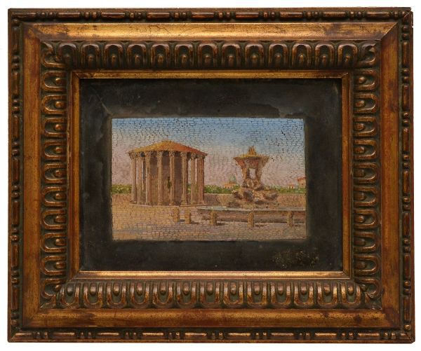 Autoria não identificada. `Templo`. Mosaico. Antiga etiqueta de identificação na parte de trás da mo