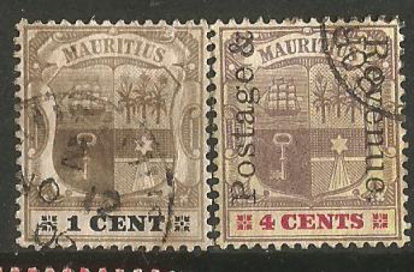Filatelia: Selos (2) Ilhas Maurício - Brasão de Armas - 1904. MBC