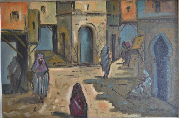 MAURICIO FONSECA. "Fachada com figuras". Óleo sobre tela 40X60. Assinado no canto inferior d