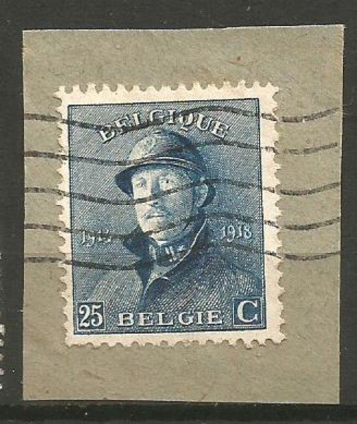 Filatelia : Selo sobre fragmento - Bélgica, efigie Rei Alberto 1, Ano 1919. MBC