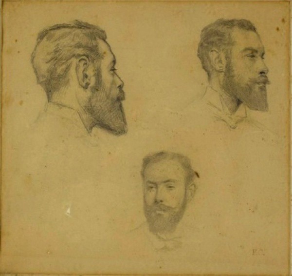 Assinatura não identificada, "FC", lápis e crayon, estudo de cabeça masculina. Med. 18 x 19