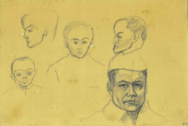 PIERRE TAL-COAT (França,1905-1985), "Sem título". Crayon e lápis sobre papel. Estudo de cabe