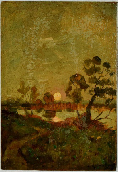 José Velasquez , "sem título". Óleo sobre madeira, Assinado. "Paisagem noturna com luar&