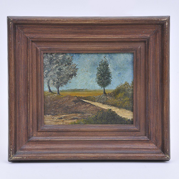 SEM ASSINATURA -   "Paisagem"  Óleo sobre Madeira medindo 14 x 11cm, Moldura em madeira nobr
