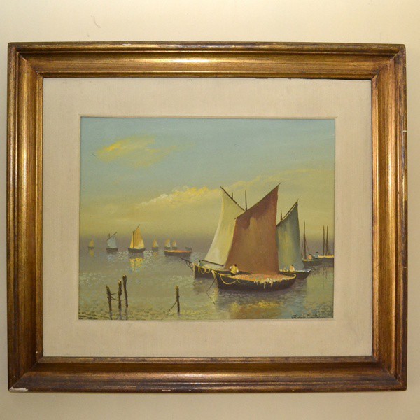 Óleo Sobre Tela - "Embarcassone com Pescattores" - a.c.i.d. "RAFAELO CASTTELANI" - M