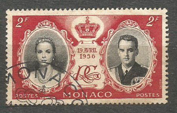 Filatelia : Selos comemorativo do casamento do Príncipe Rainier III e Grace Kelly ,1956 . Ótimo Esta