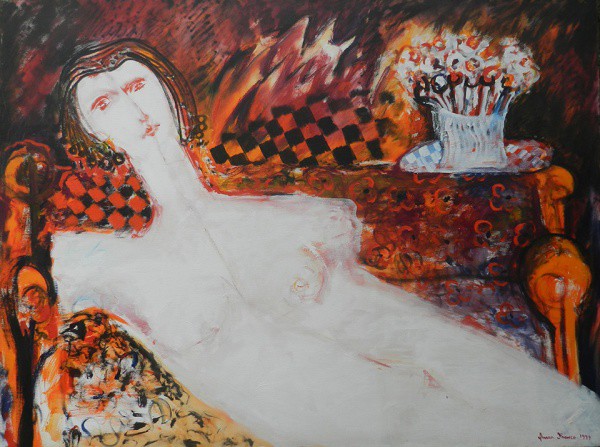 OMAR FRANCO. Ninfa. Óleo sobre tela, medindo 90 x 120 cm, assinado no canto inferior direito, data
