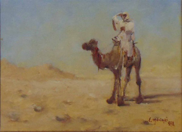 L.Monari - Cena Árabe , óleo sobre placa / CID - Dat 78 - Brasil Séc XX - 23 x 31 cm.