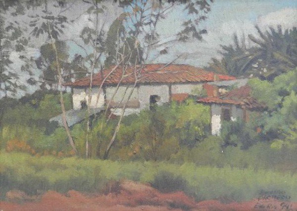 ARMANDO PACHECO. Casario,. Óleo sobre tela, medindo 23 cm x 33 cm, assinado no canto inferior dire