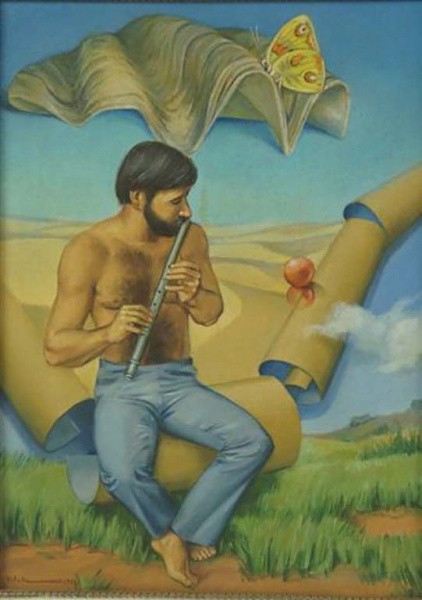 VILELA - Homem tocando flauta OST/CIE - 39 x 29 cm.
