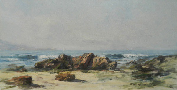 CAVALCANTE, Marinha, óleo sobre tela, medindo 28 cm x 54 cm, assinado no canto inferior direito. SEM