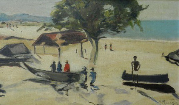 H. MATZ. Marinha com figuras. Óleo sobre tela 36 X 45. Assinado no canto inferior direito.