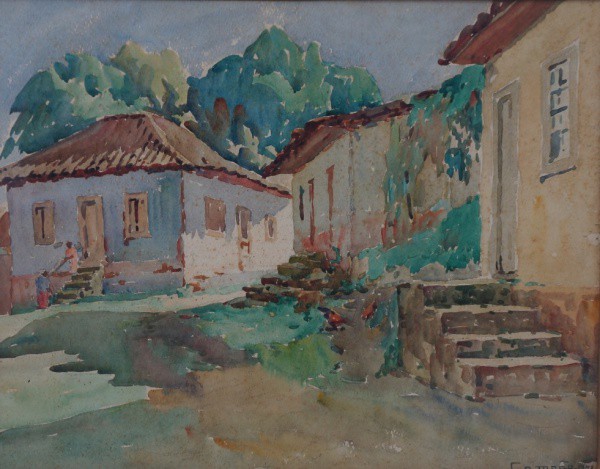 JOSÉ MARQUES CAMPÃO - Casario - Aquarela - CID - dat 1940 - 30 x 39 cm.