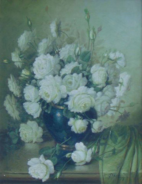 PAIVA- Flores brancas , oleo sobre tela / CID - Dat 78 - 63 x 50 cm.