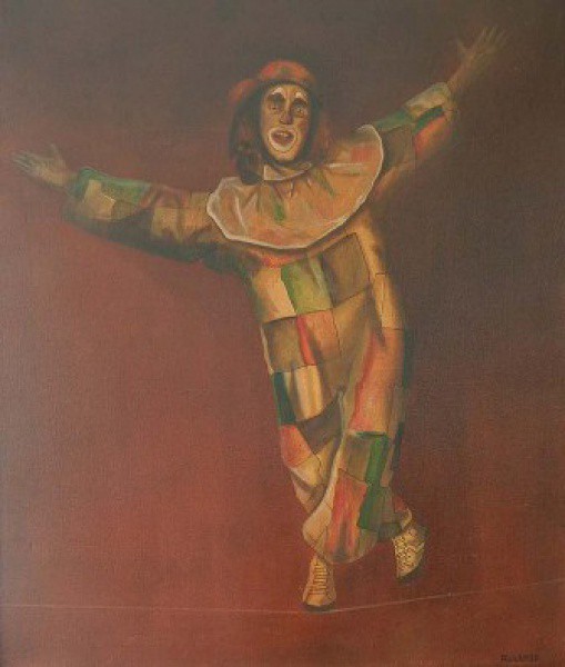 ALBERTO ALLENDE. Equilibrista. Óleo sobre tela, 64x60. Assinado no canto inferior direito. (estudo