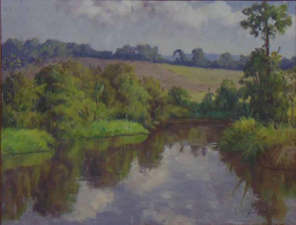 PAIVA- Paisagem com rio , oleo sobre placa / CID - Dat 84 - 26 x 34 cm.