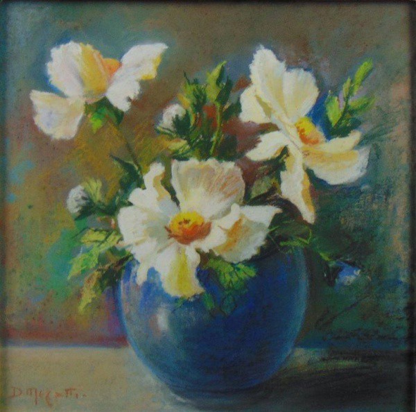DARIO MECATTI - Vaso de flores - Pastel / CIE - 31 x 31 cm.