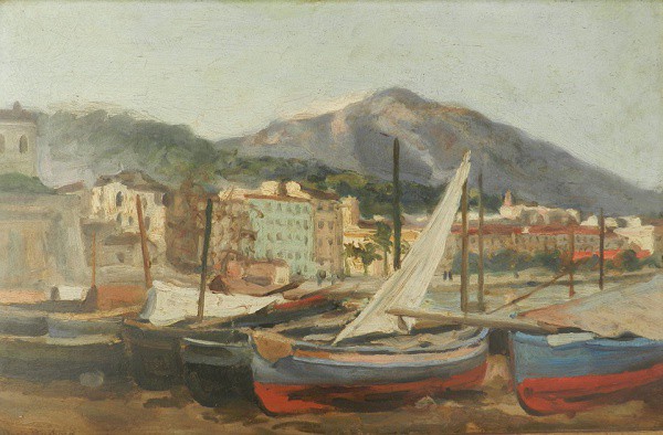 DARIO BARBOSA. Barcos. Óleo sobre cartão,27 x 40 cm. Assinado canto inferior esquerdo.