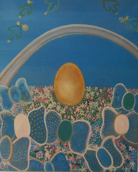 LIANE CHAMMAS. Composição . ( Circa de 1981) .Óleo sobre tela 50 X 40cm. Assinado no canto inferio