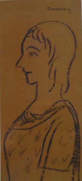 FULVIO PENNACCHI - Figura feminina , lapis de cera , 21 x 10 cm .Dat 83.