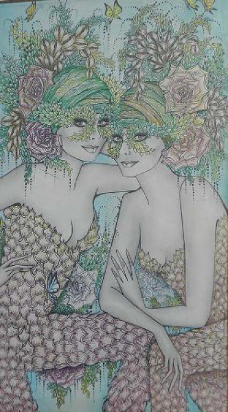 ROBERTO CAMASMIE. Mulheres. (Cerca de 1983). Técnica mista sobre papel, 66 X 36. Assinado no canto