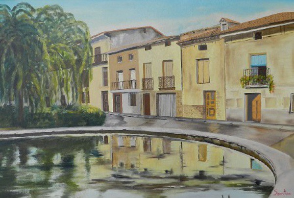 SANTISO. Casario. Óleo sobre tela 40 X 50cm. Assinado no canto inferior direito. (no estado).