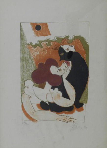 ASS. ILEGÍVEL. Composição. ( Circa de 1976). Gravura 52 X 38cm. Assinado no canto inferior direito