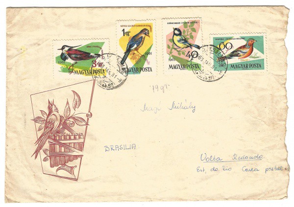Envelope com (4) Selos Hungaros. Bem conservado.