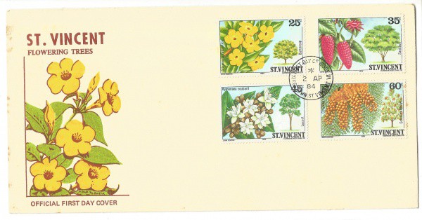 Envelope com (4) selos de São Vicente, 1984. Bem conservado.
