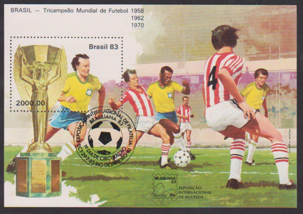 Brasil 1983 - Bloco Brasiliana FUTEBOL com carimbo comemorativo!