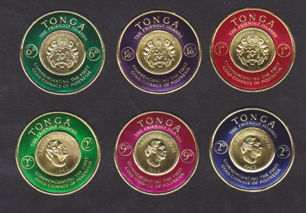 Tonga - Série de 6 selos sem carimbo em formato circular. Rara!