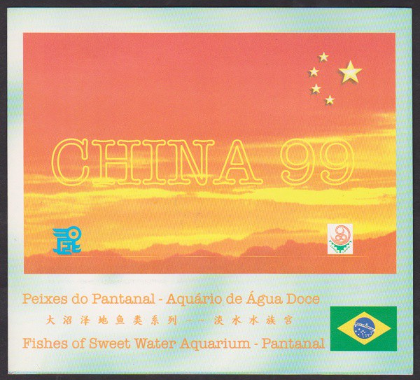 Brasil 1999 - Folder origina dos correios com bloco do Brasil (Peixes do Pantanal). Raro e procurado