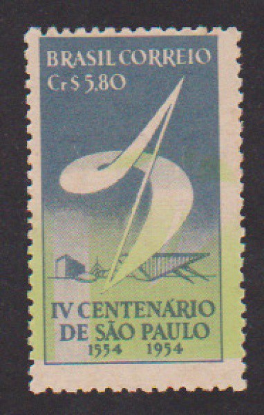 Brasil 1954 - Selo do IV Centenário de São Paulo com total deslocamento da cor verde claro!