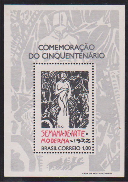 Brasil 1972 - Bloco Semana de Arte Moderna sem carimbo com goma!