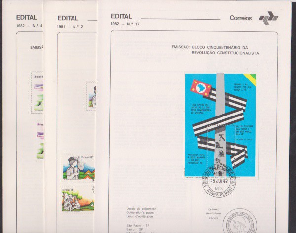 Brasil - Seleção de 3 editais completos com séries e ou blocos alusivos: Revolução Constitucionalist