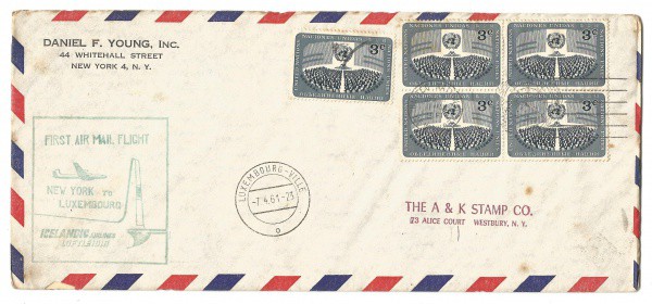 Envelope com (5) Selos dasNações Unidas, 1961. Bem conservado.