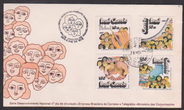 Brasil 1972 - Desenvolvimento Nacional. FDC oficial dos correios com série completa e carimbos de pr