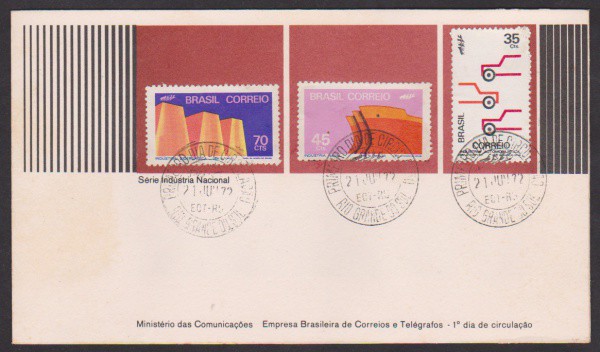 Brasil 1972 - Série Industria Nacional. FDC oficial com série e carimbos de primeiro dia de circulaç