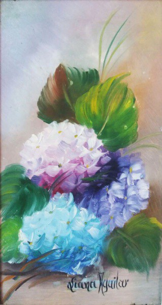 Viana Aguilco. "Hortênsias". OSE. Assinado. 20,5 x 11 cm.