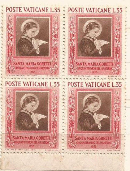 Filatelia : Quadra de Selos do Vaticano , ano 1952. MBC