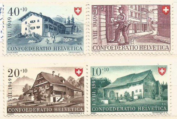 Filatelia : Selos (4) Suíços, ano 1949. MINTS.