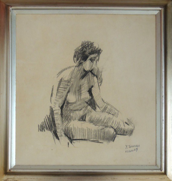 Y. TAKAOKA, Nu - desenho giz de cera - 52x48 cm - acid - Estudo 1967