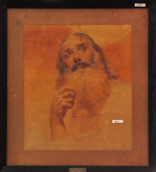 PARREIRAS - aquarela ( Figura de um Ancião ) med: 55 x 44,5 cm. obs Avariado na pintura.