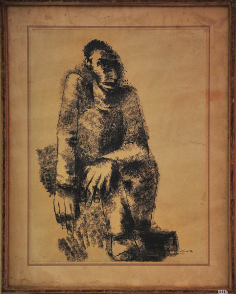 GUTLICH - carvão, datada em 92 ( Homem sentado ) med: 77 x 61,5 cm.