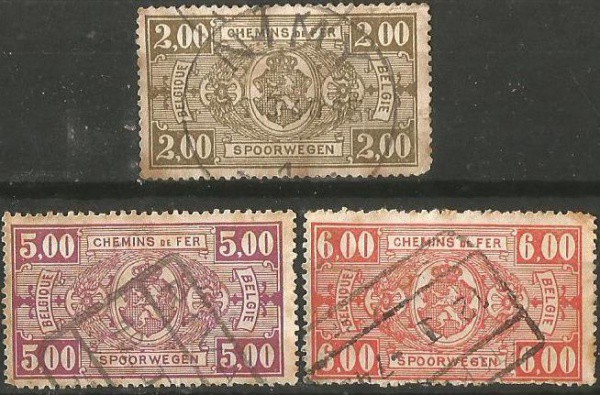 Filatelia : Selos (3) Ferroviários da Bélgica, 1927. Ótimo estado