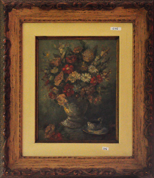 MANOEL SANTIAGO - óleo sobre Eucatex ( Flores ) med: 36 x 46 cm.